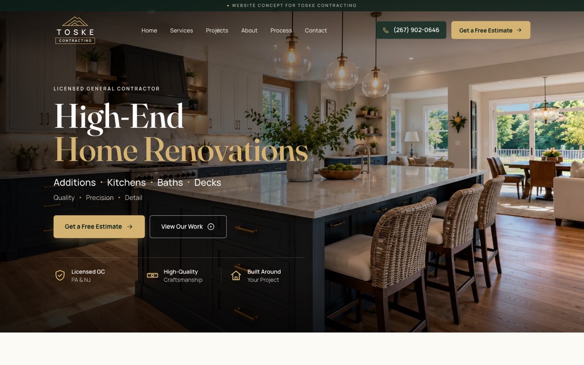 Toske Contracting website preview